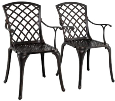 RELAX4LIFE Set di 2 Sedie da Giardino in Alluminio Pressofuso, Sedie da Esterno con Schienale e Braccioli, per Bistrò, Terrazza, Sala da Pranzo, Portata 110 kg (Bronzo)