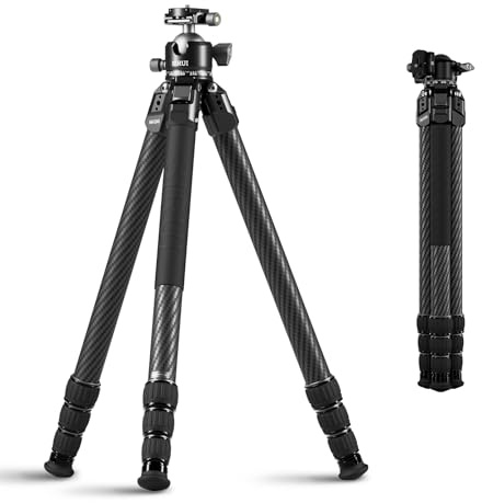 SIRUI Heavy-Duty Carbon Fiber Tripod, 59.8” Tripod with Low Center of Gravity Ball Head, 44lbs Load, 6 Mounting Ports, Corrosion Resistance–for DSLR, Mirrorless, Telephoto, Wildlife（AM-324S+G1）