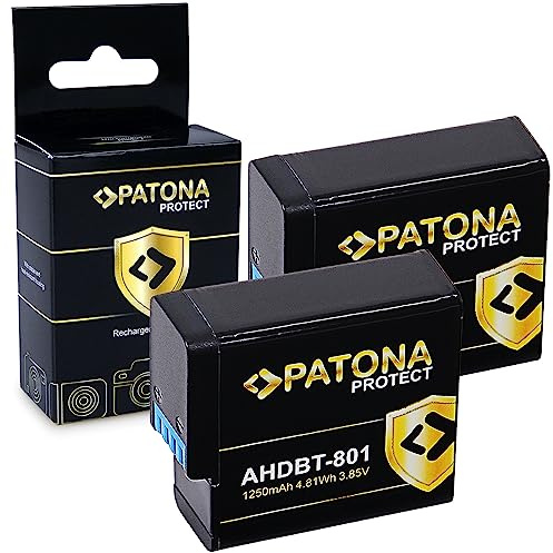 PATONA Protect AHDBT-801 Battery 1250 mAh / 3.85 V Replacement Battery Compatible with GoPro Hero 8 7 6 5 AHDBT801 AHDBT-701 AHDBT-501 AABAT-001 ASST1 CHDHX-501