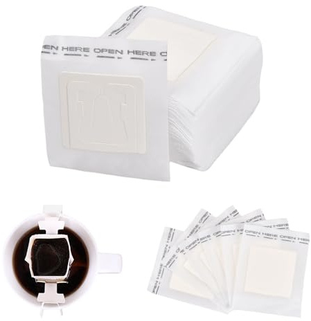 100 Pezzi Filtri per Caffè in Carta, con Orecchio Appeso, Sacchetti Filtro Caffe per Maggior Parte Delle Tazze, Portatili e Pieghevoli, Drip Coffee Bag per Campeggio, Viaggi, Casa, Ufficio, 7,5x9 cm