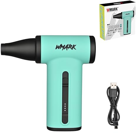WMARK Electric Adjustable Turbo Jet Fan Compressed Air Duster - 130000 RPM Brushless Motor Mini Blower, 33m/s Max Wind Speed for Computer, Workshop, Home, Outdoor & Car, NG-TB001 (Blue)