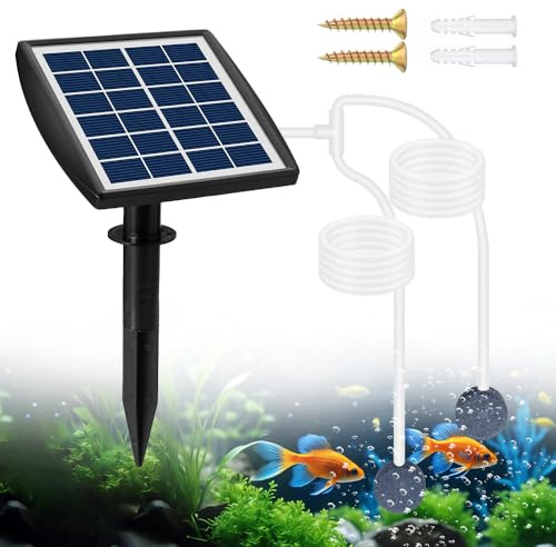 Hojalis Pompa di Ossigeno Solare, 2W Aeratore per Laghetto Solare con Batteria 2200mAh, Ossigenatore Solare con Pietra Aerea Tubo per Ossigeno per Piscine All'aperto, Laghetti, Acquari E Giardini