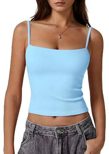 Gyabnw Camiseta Tirantes Mujer Algodon de Cuello Cuadrado Camiseta Mujer sin Mangas de Verano Básica y de Estilo Sexy Y2K Crop Top