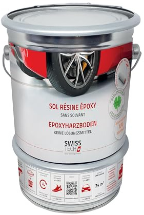Baumax Sol en Résine Époxy Pour Béton | 3,8 KG jusqu'à 24 m² | RAL 7012 - Gris Basalte | Pour sols de garage et de sous-sol | Sans solvant, faible COV, et inodore (Produit professionnel) | SwissTech