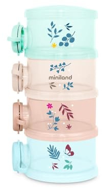 Miniland Dosificador de Leche en Polvo con Apertura Lateral, 4 Recipientes Apliables de 120ml, Hermético y Compacto | Milky On the Go Dreamland