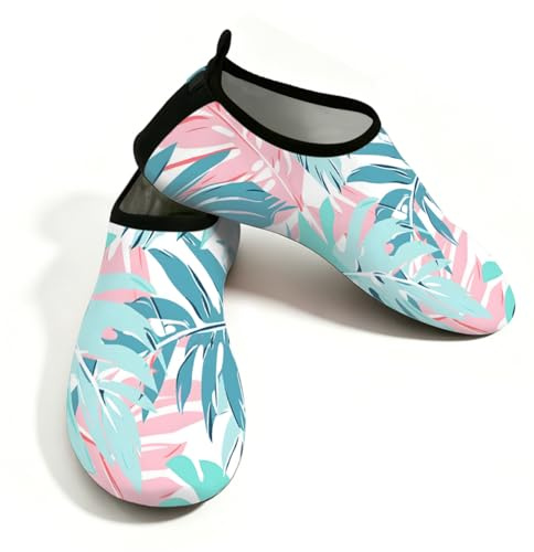 Scarpe da donna per sport acquatici, ad asciugatura rapida, da spiaggia, da nuoto, colorate, tropicali, piante a foglia senza lacci, calzini acquatici per escursionismo, surf, yoga, Piante tropicali