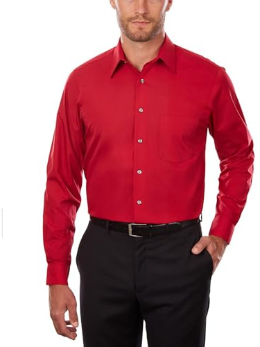 Van Heusen Men's Dress Shirt Regular Fit Poplin Solid, Flame, 17 Neck 34-35 Sleeve