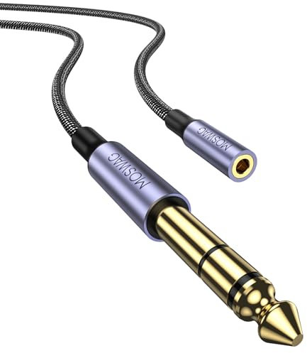 MOSWAG Adattatore jack per cuffie da 1/4 a 3,5 mm 3M Cavo di prolunga da 1/8 femmina a 1/4 maschio da 3,5 a 6, 35 per mixer per chitarra, amplificatore per pianoforte, altoparlante e altro