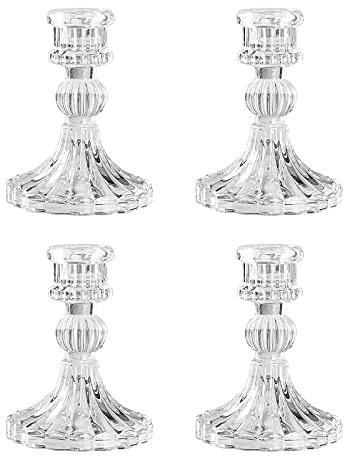 Bougeoir en Verre, bougeoirs Coniques Transparents, bougeoir en Verre Cristal pour Mariage, Maison, décoration de fête (Bande, 4 pièces)
