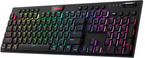Redragon K618 Horus Wireless RGB Mechanical Keyboard, Bluetooth/2.4Ghz/Wired Tri-Mode Ultra-Thin Low Profile Gaming Keyboard w/Cordless Connection, Dedicated Media Control & Tactile Brown Switch