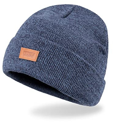 Levi's Unisex-Erwachsene Ganzjahres-Helden, Weich, Gestrickt, mit Bündchen, Warm und Bequem, für Jeden Tag Beanie-Mütze, Blau meliert, Einheitsgre