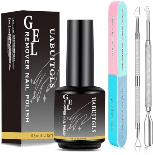 Quitaesmalte de uñas en gel con 2 piezas de empujador de cutículas y lima de uñas, eliminación fácil y rápida del gel en Acrylic powder, elimina el esmalte de uñas en gel en 3-5 minutos