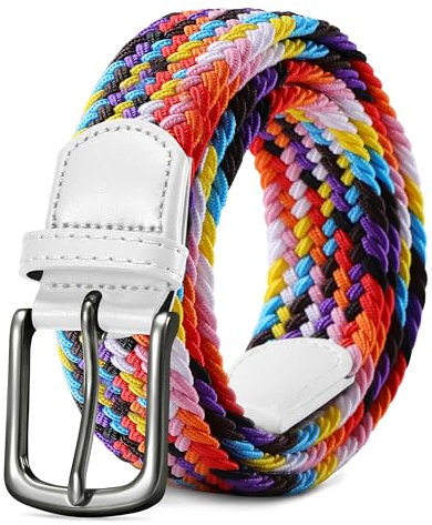 LAKIDAY Flechtgürtel aus Stoff, Elastischer Stretchgürtel für Damen und Herren Regenbogen 110 cm Hochwertig & Bequem Breite 3.5 cm