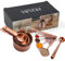Edelstahl Messbecher & Löffel 12er-Set, inkl. 5 ineinander stapelbaren Metall-Messbecher, 5 Messlöffel mit Messlineal, Küchenhelfer zum Kochen & Backen,Dosierlöffel, Measuring cups (Roségold)
