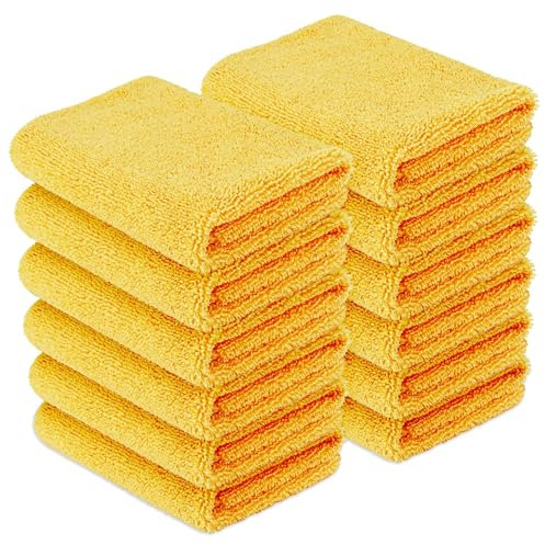 Amazon Basics Lot de 12 serviettes en microfibre pour voitures, chiffon de nettoyage double face pour polissage de véhicule, 40 x 40 cm, Jaune