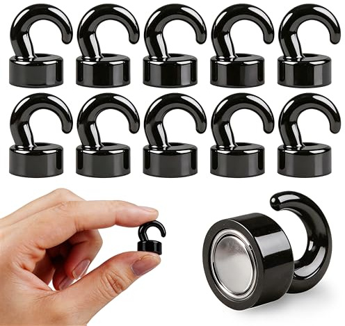 NogmeTaa mini magneti forti con gancio per ufficio, aula, nave da crociera e cucina, graziosi ganci magnetici al neodimio per frigorifero – 10 pezzi per confezione (Nero)