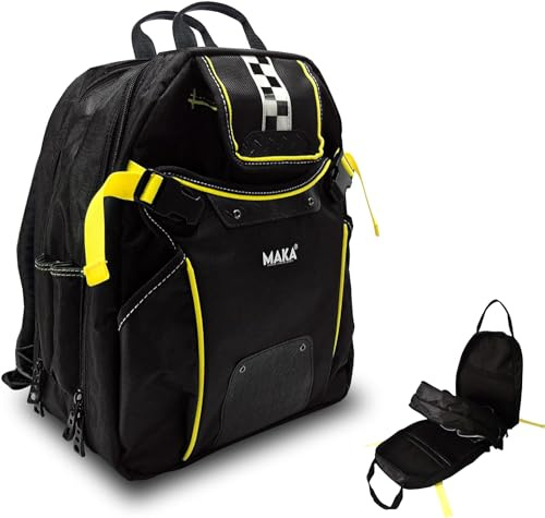 MAKA Werkzeugrucksack für Elektriker, 51 Fächer, 40L, Trägt bis zu 20kg, Werkzeug Zaino Herren, Wasserdicht, Atmungsaktiv, Mit Gummifüßen und Klickverschluss (Gelb)