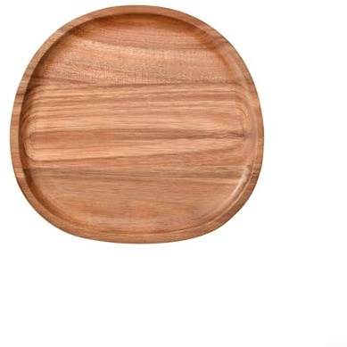 HEBEOT Bandeja de madera hecha a mano de madera de acacia maciza, ovalada, irregular, bandeja ovalada para servir café, bebidas, plato de té, postre (21 x 20.5)