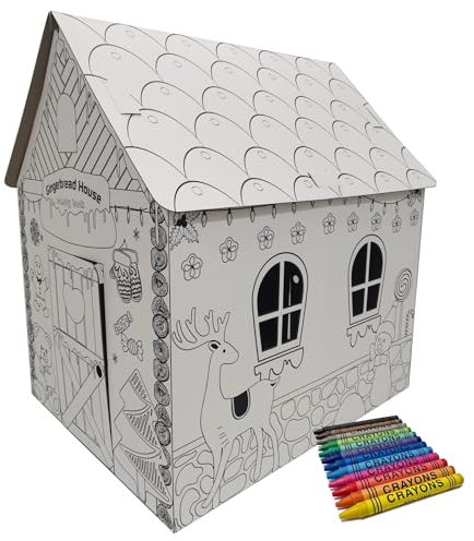 Maison de jeu en carton à peindre et décorer, avec stylos, maison, jouets, carton, 106 x 84 x 110 cm, pain d'épices
