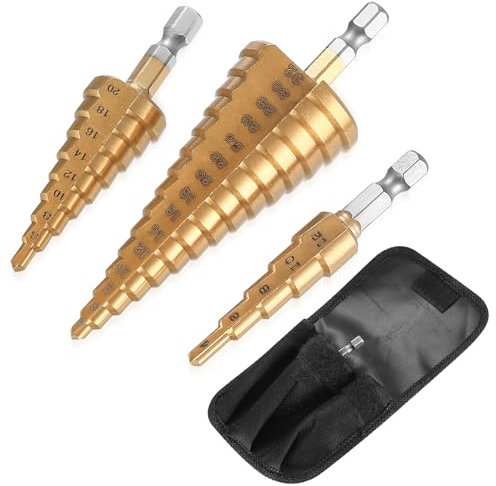 BieMian 3 Pcs HSS Step Drill Bits Set, High Speed Steel Step Cone Drill Bits for Hard Metal Stainless Steel Wood Drill Hole Cutter Bits(4-12mm, 4-20mm, 4-32 mm)