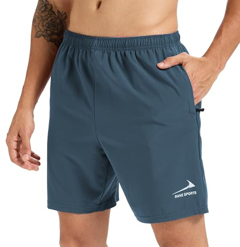 Short de Sport pour Homme avec Poches zippées - Léger et Respirant, idéal pour la Course à Pied, la Salle de Sport et Les activités de Plein air. Gris Bleu L