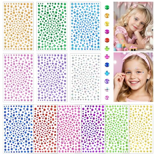 Vicloon Strass Autocollantes Colorées, 3720 Strass Pierres à Paillettes Autocollantes Gommettes Paillettes Diamant Gem Cristal Acrylique pour DIY Artisanat Nail Body Maquillage Décoration, Coloré