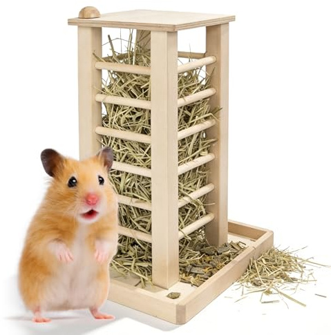 Mangeoire à Foin en Bois: Râtelier à Foin Autoportant, Support Robuste, Nature, Gestionnaire De Foins pour Chinchilla, Convient Aux Cobayes, Hamsters, Chinchillas, Lapins, Petits Animaux