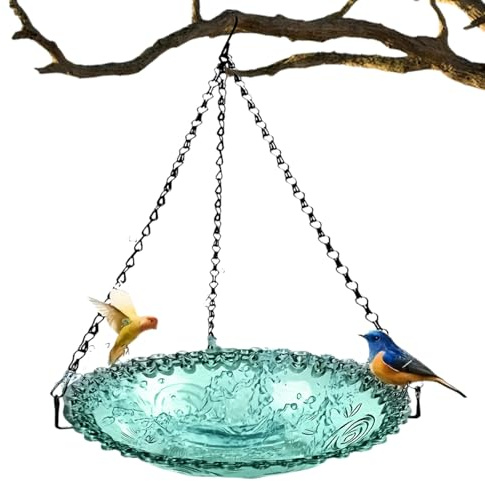 Bebedero Colgante para Pájaros – Cuenco Exterior para Aves | Dispensador De Semillas Suspendible, Bandeja Comеdero con Cadena Diseñada Рara Decoración De Jardín Patio Parque Traspatio (Azul)