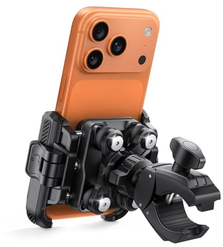 Lamicall Soporte Móvil Moto, Soporte Móvil Bicicleta - [No Obstruye la Cámara] [Doble Antivibración] 1S Liberación Rápida, 360° Rotación, Soporte Teléfono Manillar para iPhone y Smartphone de 6-7,2