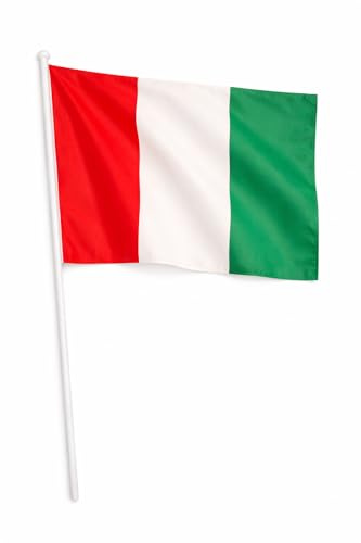 Bandiera Italia con Asta, Tricolore Italiano in Tessuto, Portatile, 45x30 cm, Ideale per Eventi Sportivi
