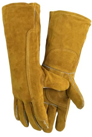 Guantes de soldadura de cuero de doble capa, largos, suaves, antiquemaduras, para protección de trabajo, jardinería