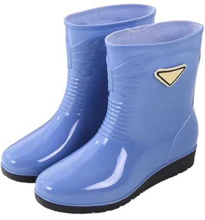 Botas cortas de goma para mujer con suela antideslizante y resistente al agua | Botas de piel de oveja impermeables con superficie lisa, protección contra el clima, adecuado para jardinería, caminar