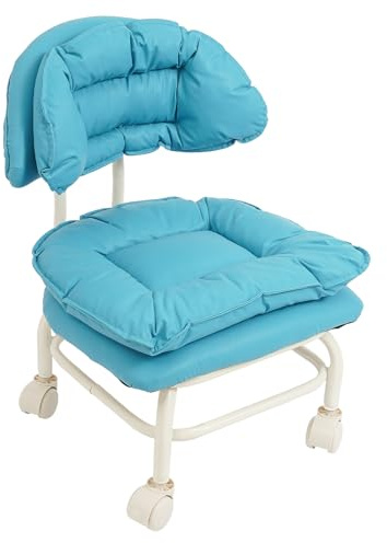Rullpall med ryggstöd, höjdlös sittpall med hjul för hemmet | Ergonomisk vadderad pall med 4 hjul, stabil järnkonstruktion, kan belastas upp till 150 kg, modern och mobil