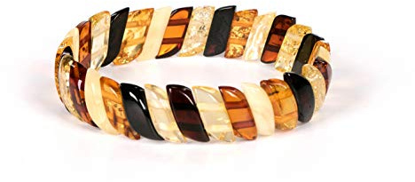 AMBERAGE Baltic Amber Stretch Bracelet for Women - Genuine Handmade Jewelry with Polished Multi-Colored Amber Beads - Elegant Elastic Bracelet Gift from Lithuania with Certificate of Authenticity
