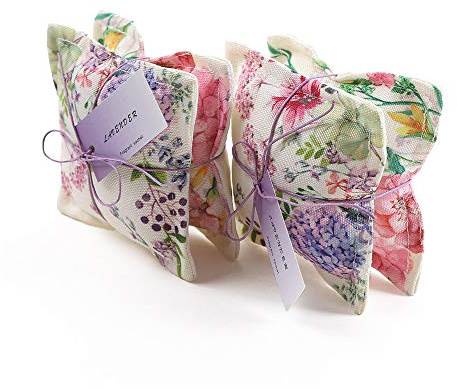 AUCUDA 4 Pack Lavender Scented Sachet Bags Pillow for Drawers and Closets, Potpourri Packets for Women Clothes, Handcraft Wedding Fragrance Mesh Pillow Summer, Bedroom Indoor Organza Fresheners Dried.