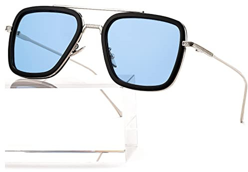 AIEYEZO Tony Stark Sunglasses Vintage Square Metal Frame Eyeglasses for Men Women - Iron Man and Edith Sun Glasses, A1 Spider Man Same Color, M