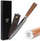 YOUSUNLONG Couteaux à découper - Couteaux à Sashimi Lame aiguisée 200mm - Couteau à Sushi Japonais VG10 Acier Damas Martelé - Manche en bois de noyer naturel avec étui en cuir