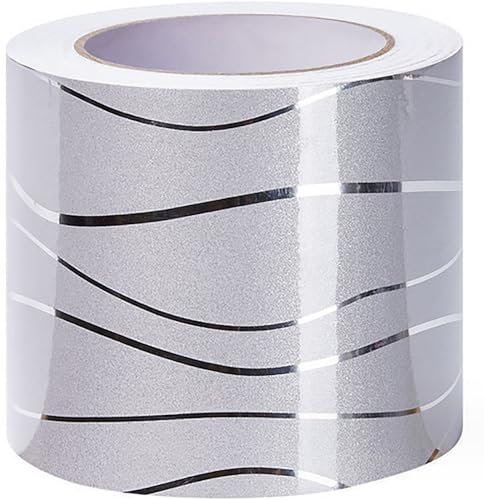 Yootiko Self Adhesive Wallpaper Border Wave Texture Border Stickers Decorative Ceiling Border for Bedroom Bathroom Kitchen Wall Decoration Silver Wave