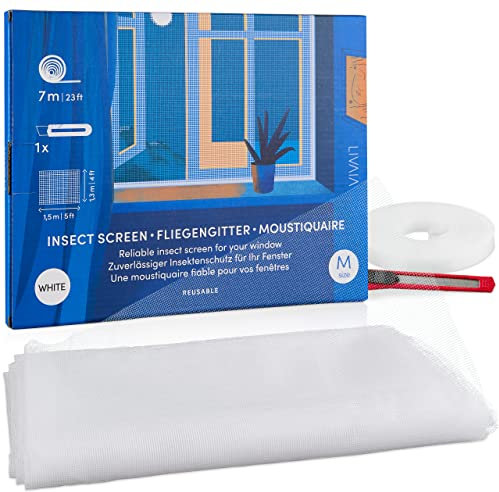 Fly Screens for Windows: 150x130cm White Mosquito Net for Window – Insect Mesh Netting – Window Screen Protector Mosquito Nets for Windows LIVAIA, Mosquito net