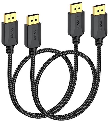 XiAyriky DisplayPort to DisplayPort Cable 1.5 ft, 2-Pack Thin DP Display Port Cable Adapter Male to Male 4K Braided, 2k@165Hz/144Hz/120Hz for Computer, Docking Station, Monitor, Splitter, KVM and More