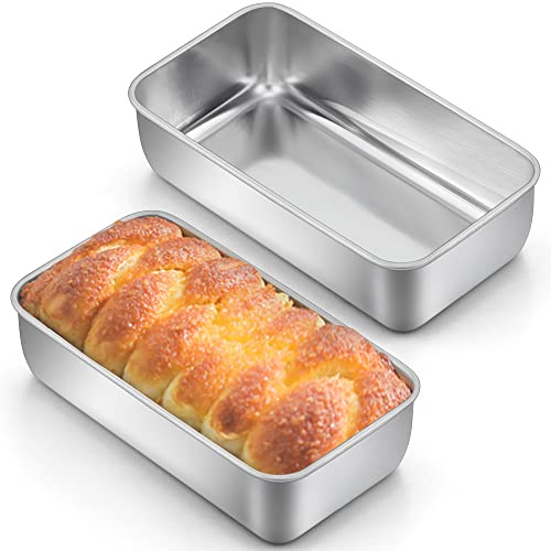 LIANYU Bread Loaf Pan for Baking, 9x5in Stainless Steel Meatloaf Pan 2 Pack
