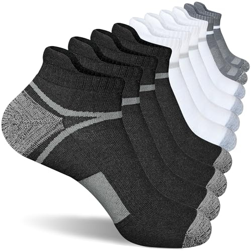 suaskk Men's Athletic Cushioned Ankle Socks, Comfort Wicking Anti-Blister Running Sock 5 Pairs