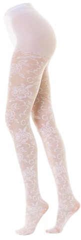 Gi&Gi Collant Donna Fantasia Fiori,Collant di pizzo da donna caratterizzati floreale tono su tono. 40 Denari N.1464 (IT, Testo, S, M, Regular, Regular, BIANCO)