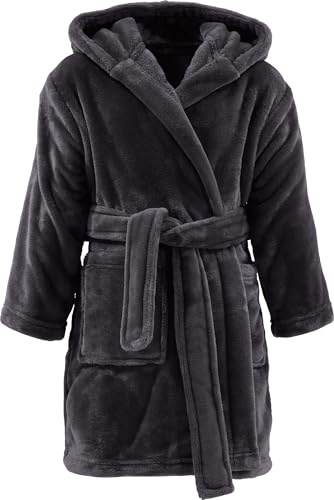 REDBEST Unisex-Bademantel Perris mit Kapuze anthrazit Größe M - pures Kuschelvergnügen, samtweiche Qualität, schnell trocknend, mit Taschen, Gürtelschlaufen und Bindegürtel