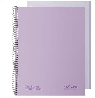 Navigator - Cuaderno Escolar a4, Cuadricula 5x5, Tapa Extradura, Lavanda, Borde Color, Papel 80g, 80 Hojas Microperforadas 4 Taladros, Espiral, Papel Premium Writing