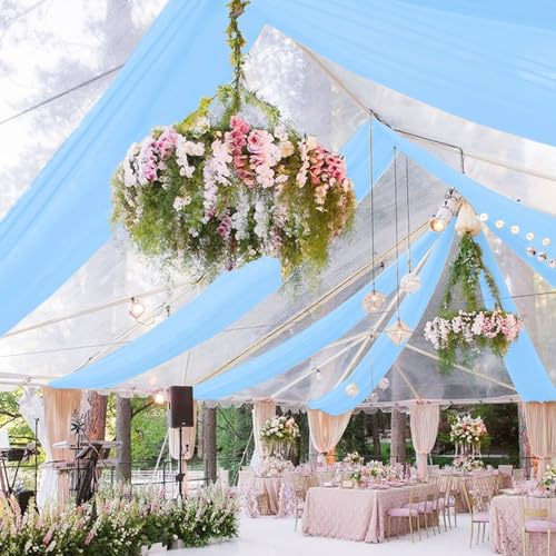 FUHSY Light Blue Ceiling Drapes 5 x 20 FT 2 Panels Ceiling Drapes for Weddings Chiffon Arch Drapes for Wedding Ceremony Sheer Blue Curtains Arbor Drapery Wedding Arch Draping Fabric for Party Decor