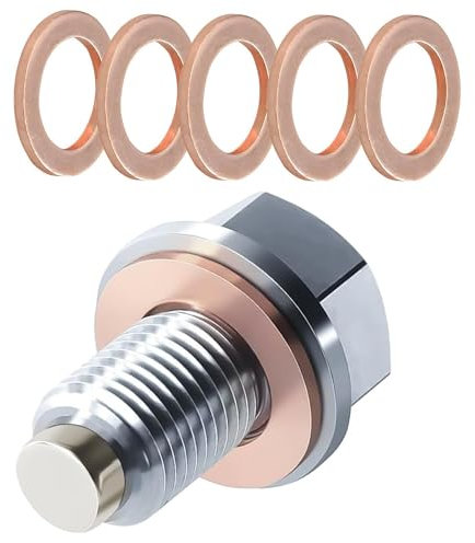 Magnetische Ölablassschraube M14 x 1,5 Ölablassschraube,Mit 5 Stück Kupferdichtung,Magnetische Ölwannenwanne Aus Rücklaufablassschraube Schraubenmutter ErsatzbeschläGe FüR Meisten Autos