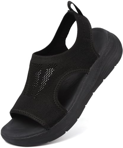 DimaiGlobal Sandali Donna Estive Comodi Ortopedici con Punta Aperta Scarpe Lavabili Sandalo Sportivo Scarpe con Zeppa 39EU Nero