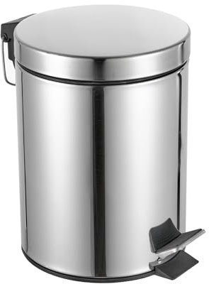 Cestino Rifiuti per Bagno con Apertura a Pedale Color Argento - Cestino Portarifiuti Acciaio Inox Bagno - Disponibile in Formato 3 Litri e 5 Litri (5 Litri)