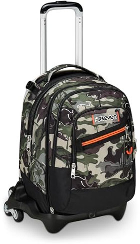 Seven Schulranzen Detach mit Trolley-Funktion, Rucksack mit Rollen, zum Ziehen, für Schule Sport Freizeit, ab 1. Klasse, 3 in 1, mit Trinkflaschenfach, mit kleinem Rucksack, für Kinder, grün